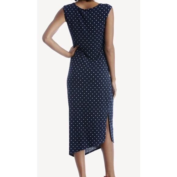 Vince Camuto Polka Dot Print Ruched Midi Dress Women's Petite  Medium - Picture 2 of 9